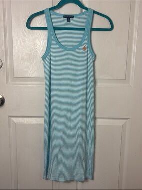 Ralph Lauren Striped Ribbed Tank Dress Size Medium 100% Pima Cotton beach pool
